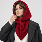 Avvolti Icona, sciarpa con cappuccio in maglia rosso, vista frontale